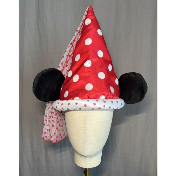Disney Parks Minnie Mouse Ears Princess Hat Red Hearts Polka Dot Disneyland